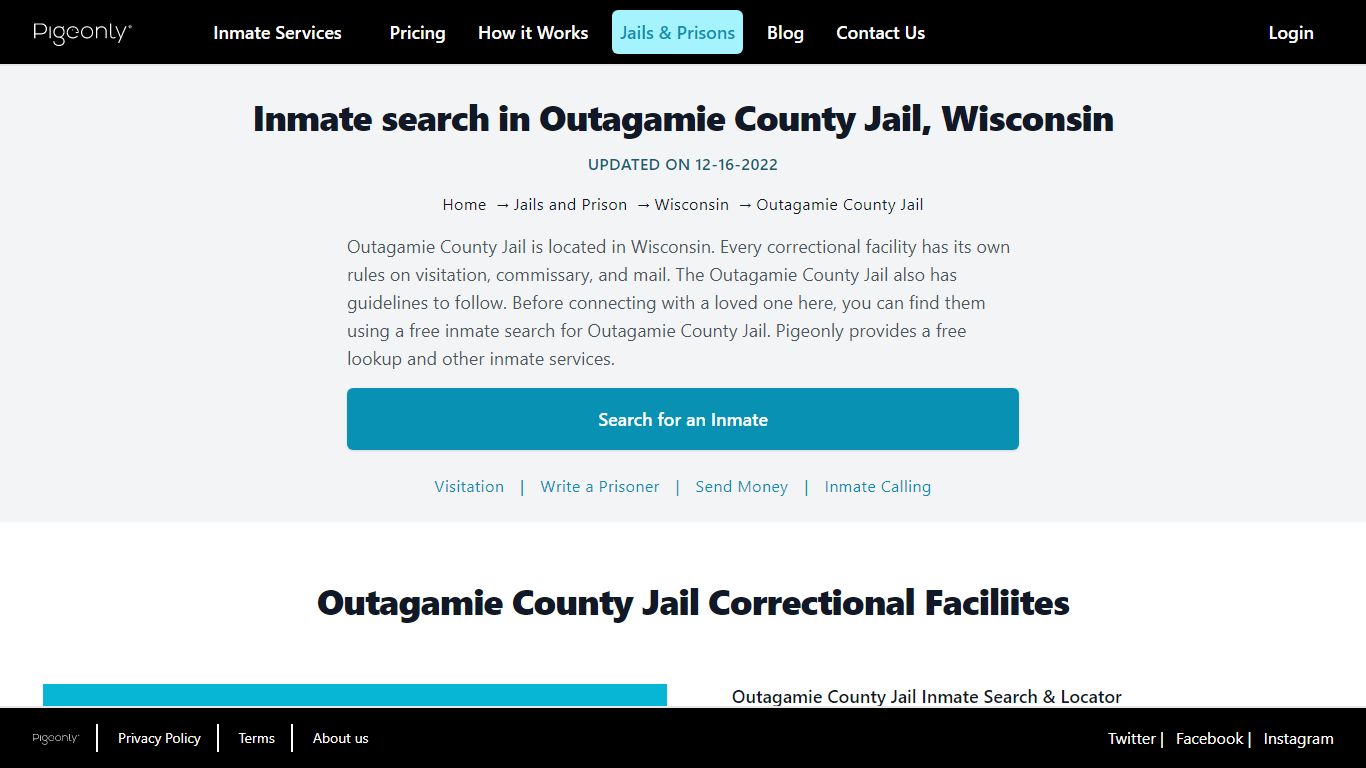 Inmate Search Outagamie County Jail, Wisconsin | Pigeonly